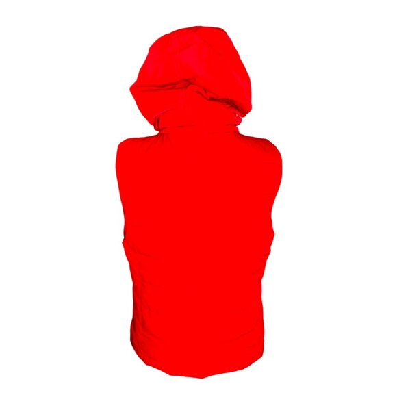 Red Soft Quilted Hooded Vest Fleece Lined Faux Fur Trim Green Tea L/G Outdoor - Picture 2 of 14